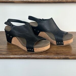BOUTIQUE CORKYS Women’s Black Studded Wedge Sandals Cork Sole Adj Strap  Sz 8